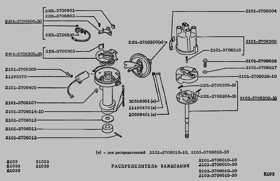 Схема Распределитель зажигания » Электрооборудование для ВАЗ-2103