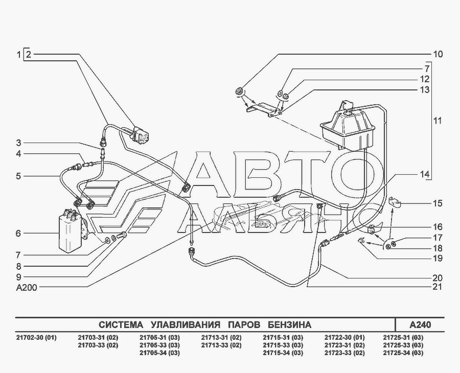 Схема A240. Система уловлювання парів бензину » Двигун в зборі для Lada Priora 2170 FL