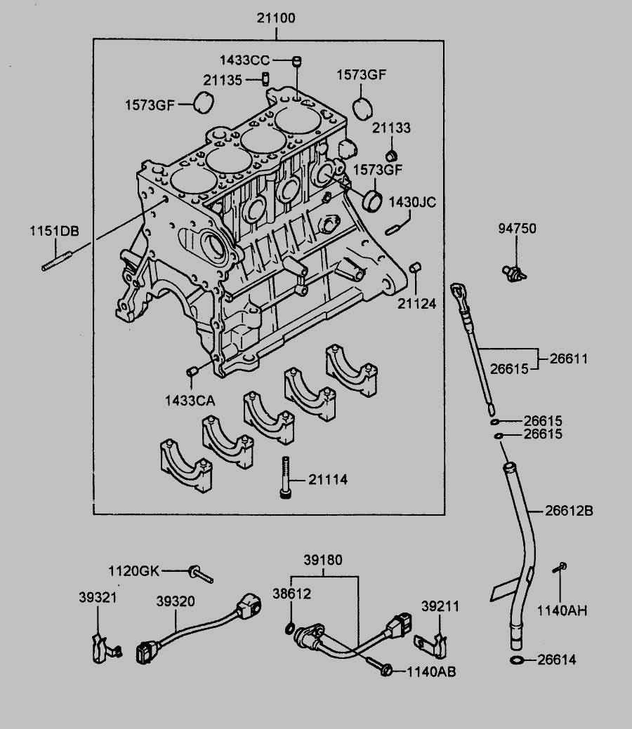 Схема CYLINDER BLOCK (DOHC) » Двигун для акцент