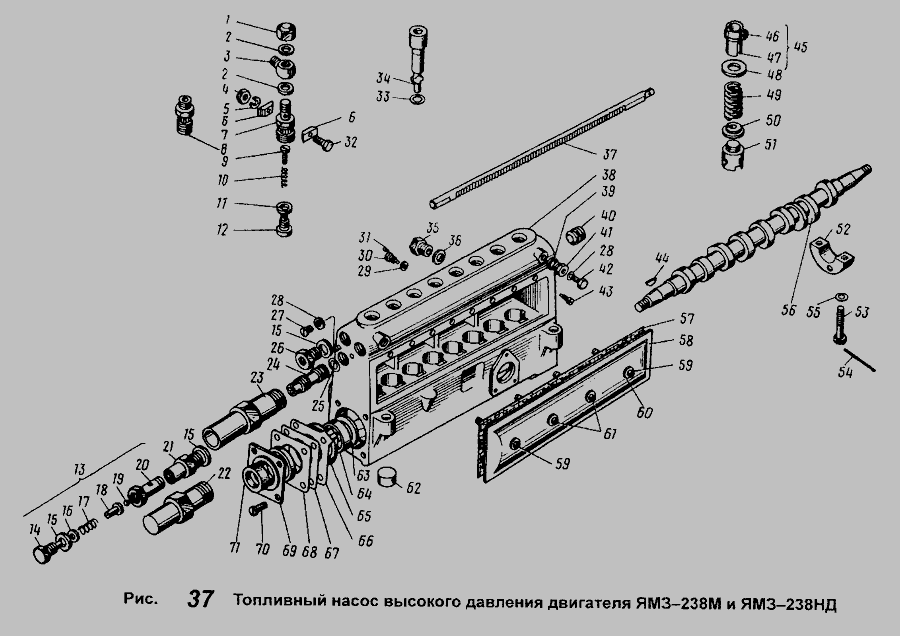Схема Топливный насос высокого давления двигателей ЯМЗ-238М и ЯМЗ-238НД » Двигатель для Общий (см. мод-ции)