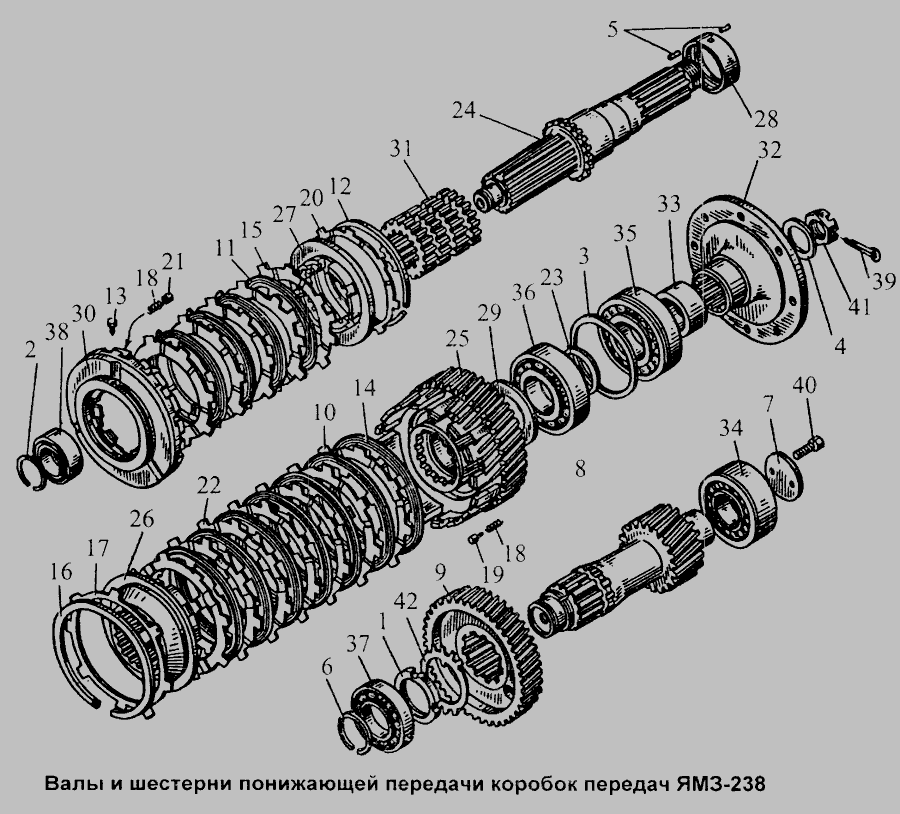 Схема Вали та шестерні понижувальної передачі коробок передач ЯМЗ-238 » Зчеплення для Загальні (см. моди)