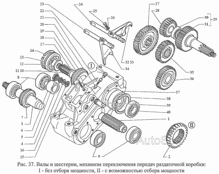 Схема Валы и шестерни, механизм переключения передач раздаточной коробки » Сцепление для ГАЗ-3308