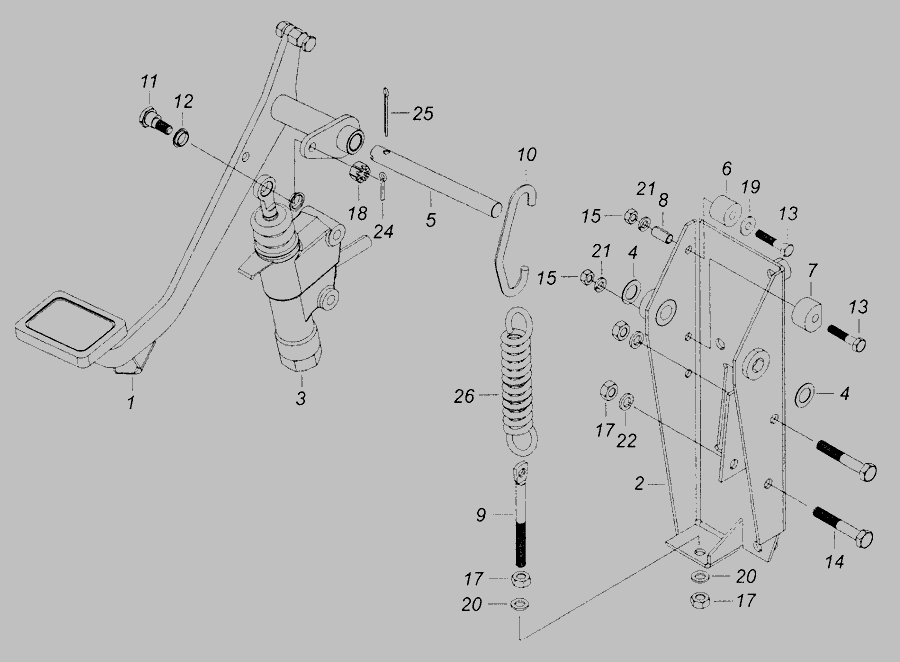 Схема 6520-1602008 Педаль сцепления с кронштейном и главным цилиндром » Сцепление для КамАЗ-43261 (Евро-1, 2)
