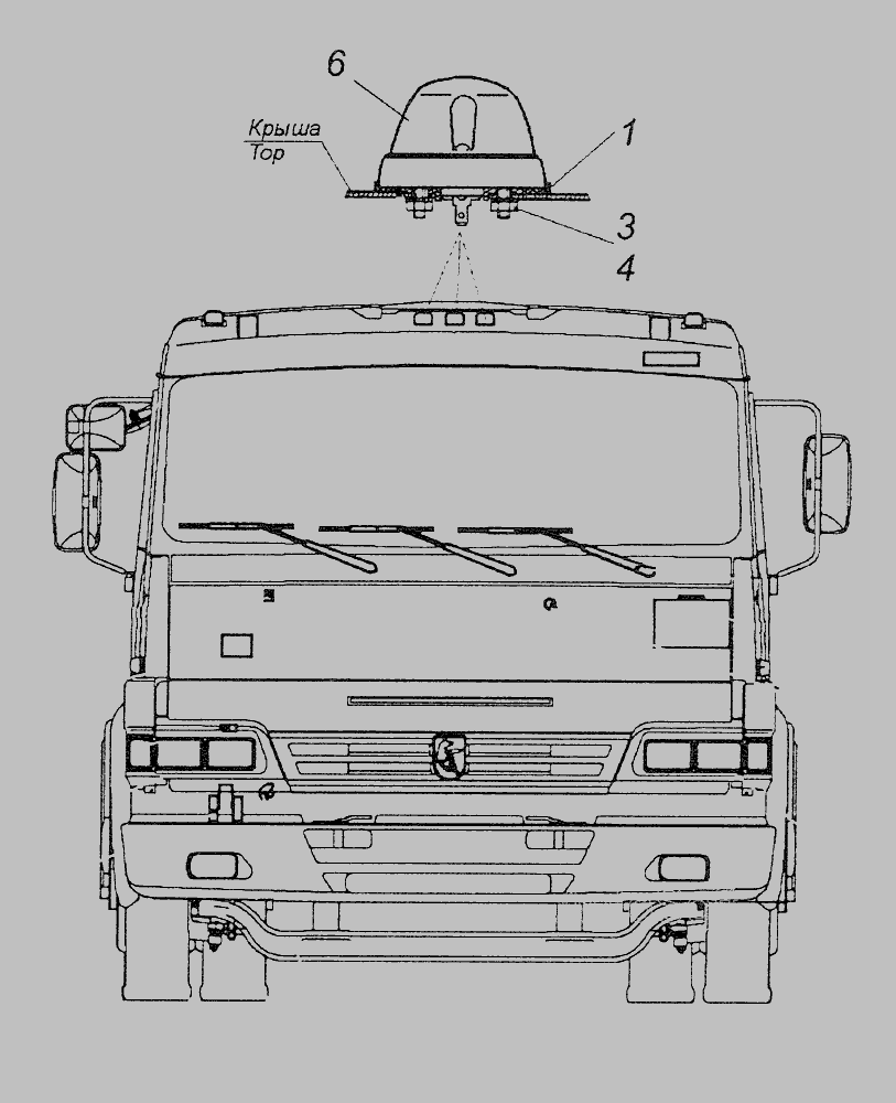 Схема 53205-3738001 Установка ліхтарів автопоїзда » Електроустаткування для КамАЗ-43261 (Євро-1, 2)