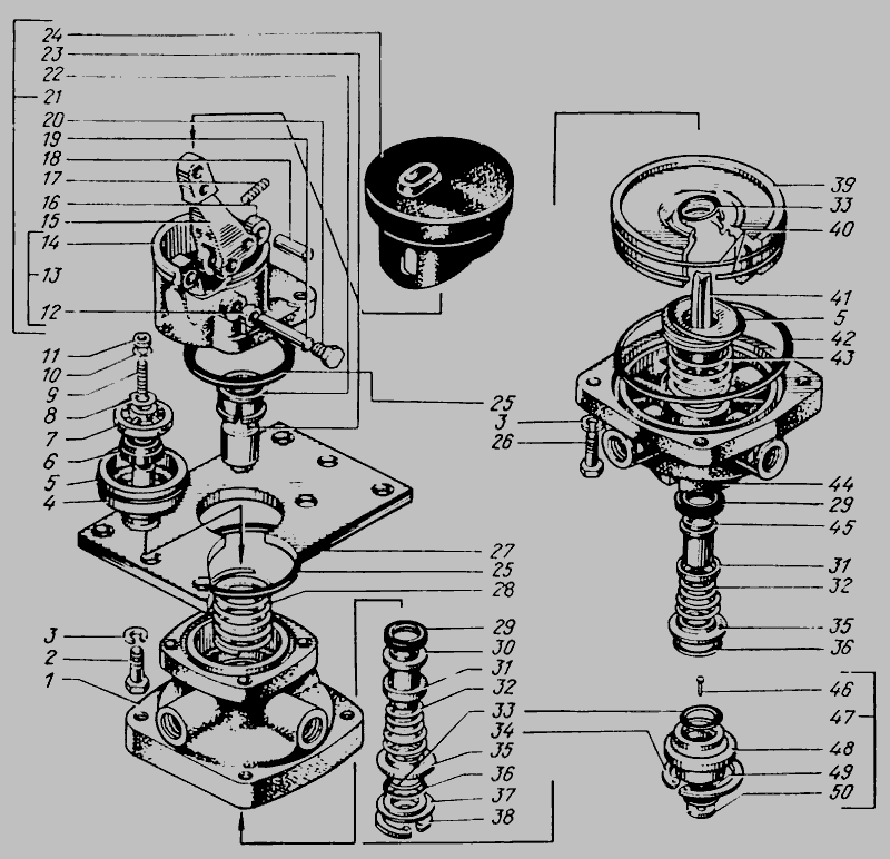 Схема Кран гальмівний двосекційний з важелем » Управління рульове для КрАЗ-65055