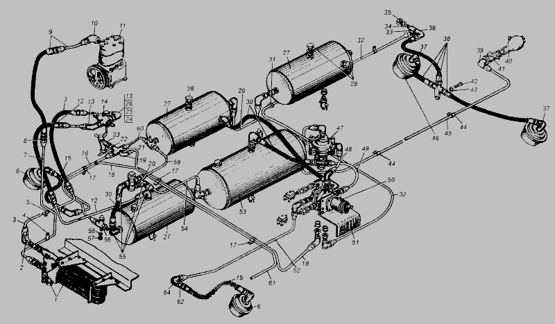 Схема Привід пневматичних гальм автомобіля МАЗ-509А » Управління рульове для МАЗ-5335
