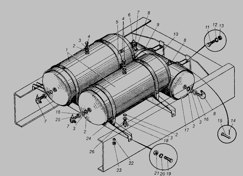 Схема Кріплення повітряних балонів автомобіля МАЗ-5549 » Управління рульове для МАЗ-5335
