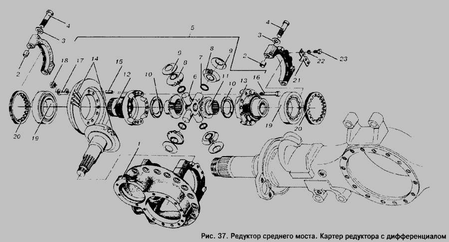Схема Редуктор середнього мосту. Картер редуктора з диференціалом » Зчеплення для МАЗ-53363
