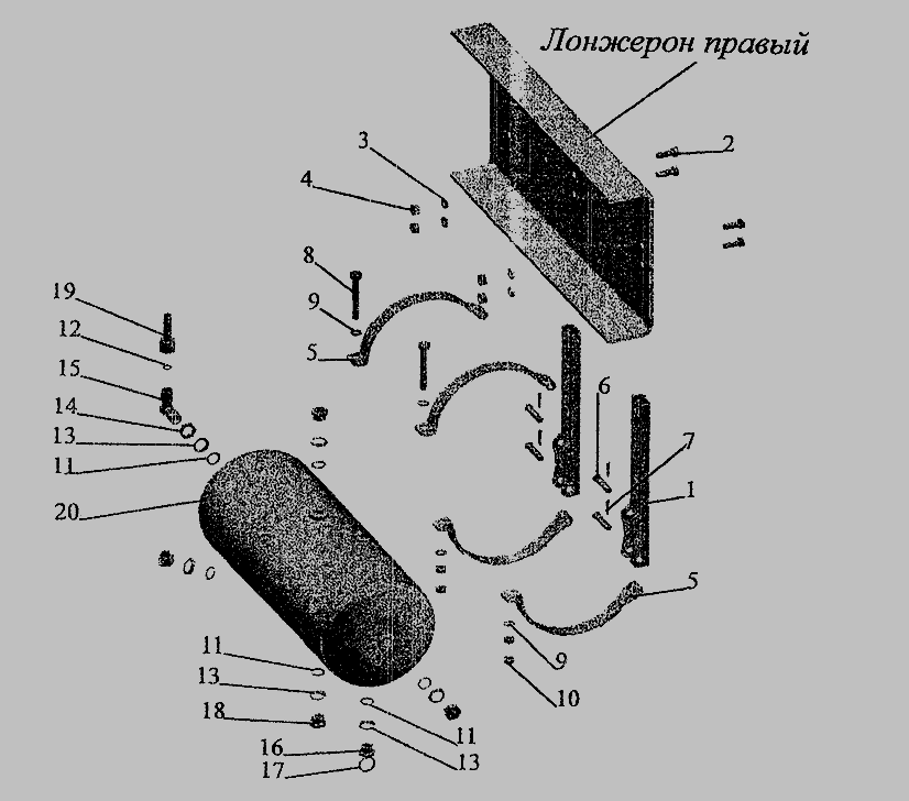 Схема Установка ресивера та приєднувальної арматури на МАЗ-533608, МАЗ-533605, МАЗ-533603, МАЗ-533602, МАЗ-630308 » Управління рульове для МАЗ-5337
