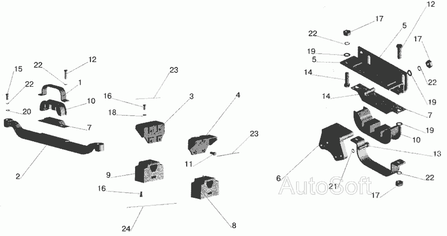 Схема Крепление двигателя на автомобиле МАЗ-551603 » Двигатель для МАЗ-5432