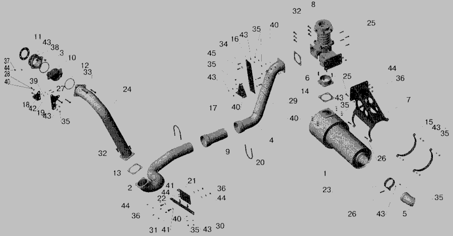 Схема Установка системи випуску відпрацьованих газів МАЗ-551605 з КПП МАЗ-543205 та обігрівом кузова » Двигун для МАЗ-543202