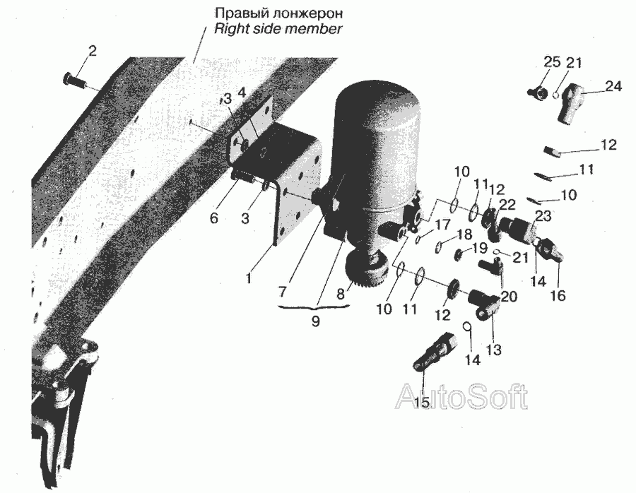 Схема Установка осушителя воздуха и присоединительной арматуры МАЗ-555102 » Рулевое управление для МАЗ-5551