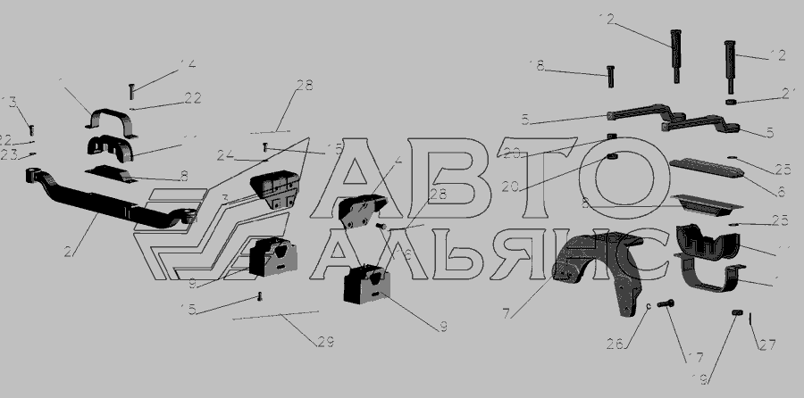 Схема Крепление двигателя 533702-1001002, 5551A2-1001002-010 » Двигатель для МАЗ-555102, 5551А2