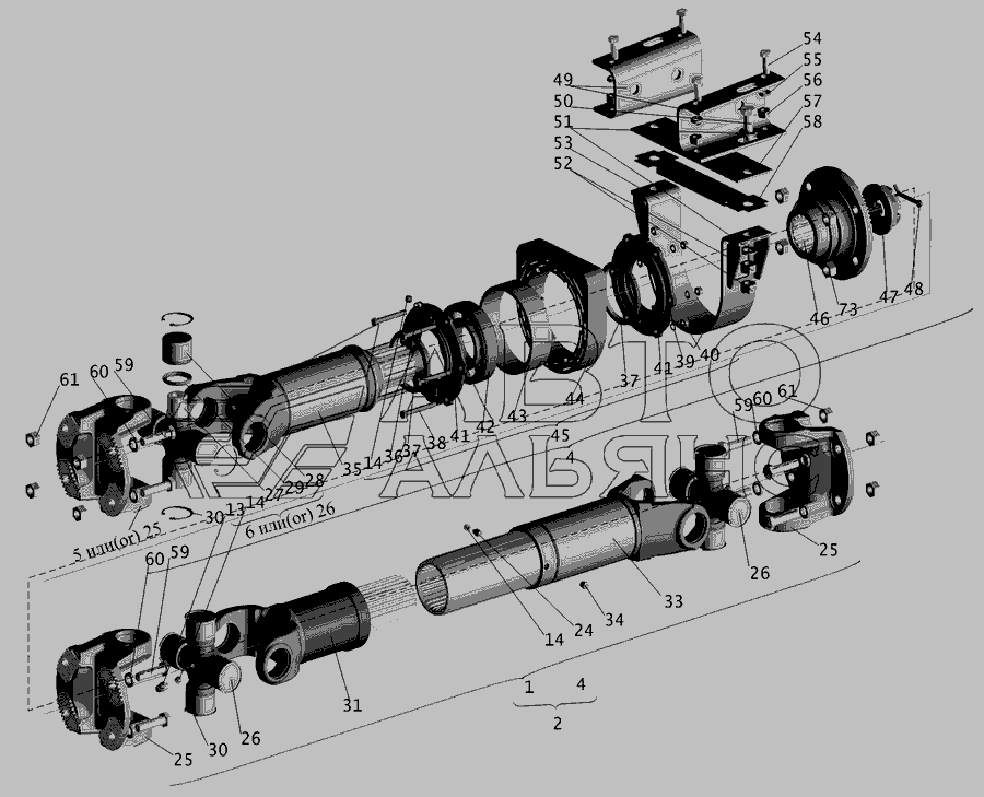 Схема Установка карданних передач МАЗ-534035, 555035 » Зчеплення для МАЗ-631236