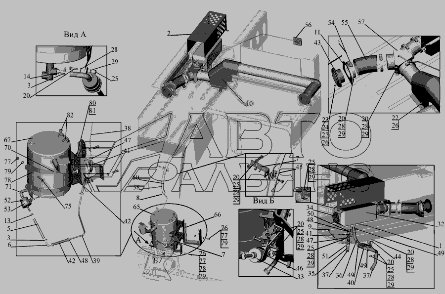 Схема Установка независимого воздушного отопителя 6430-8100002-010 » Кабина для МАЗ-6430A8 (5440A8, 5440A5)