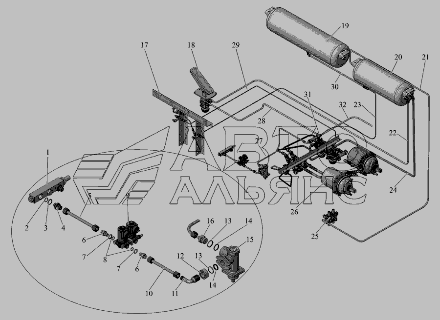 Схема Задний и остановочный тормоз МАЗ 107 » Рулевое управление для МАЗ-107