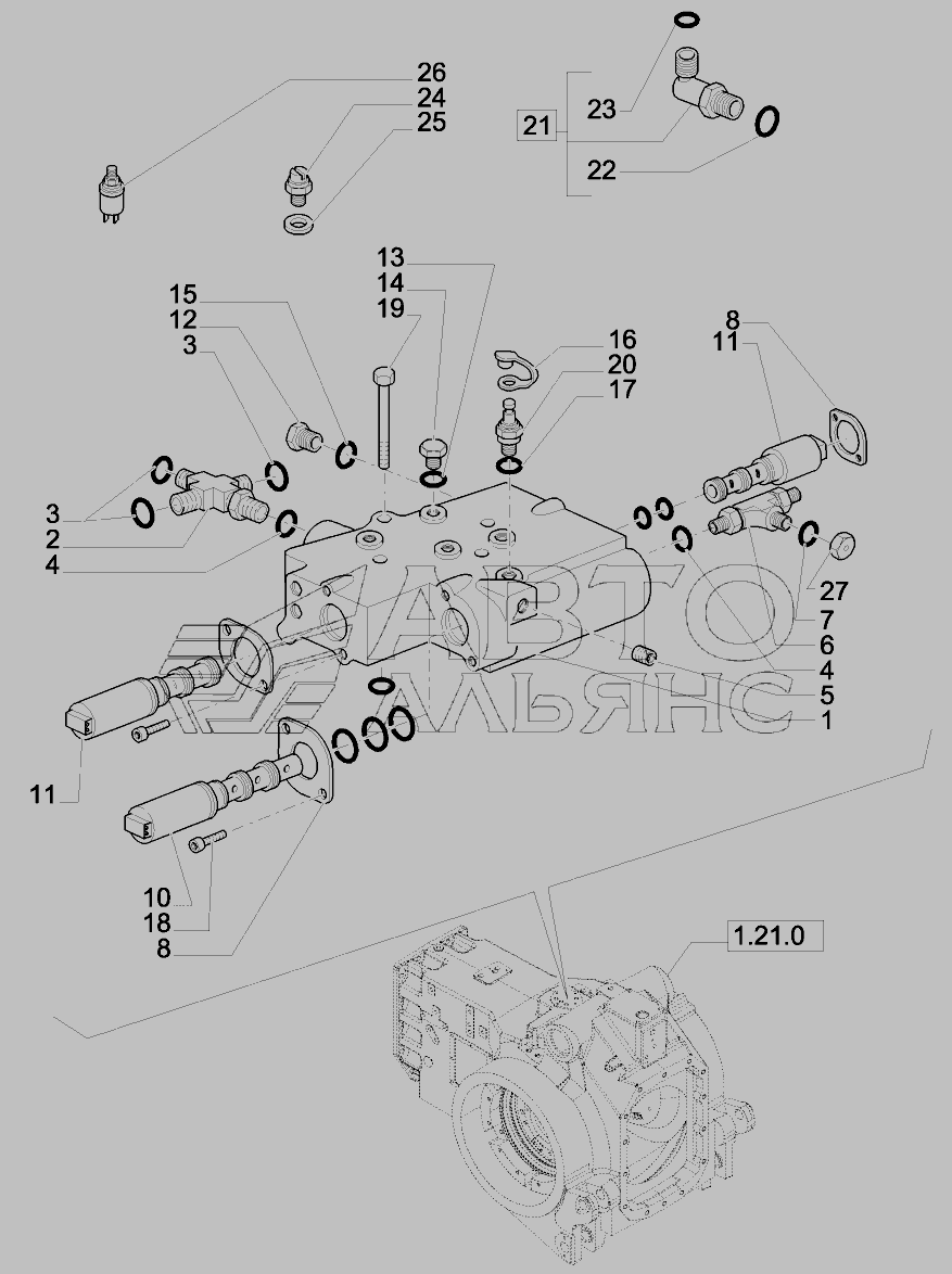 Схема PTO, CLUTCH - (4WD) » HYDRAULICS для Пума-210
