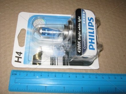 Лампа розжарювання H4 12V 60/55W P43t-38 Cristal Vision 1шт blister 4300K Philips 12342CVB1