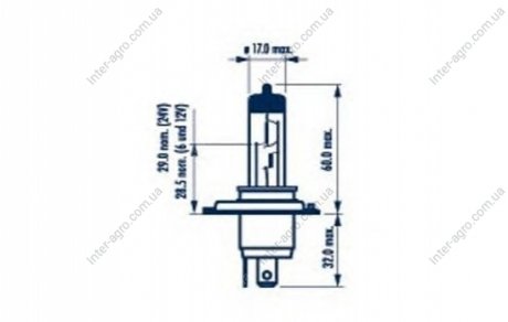 Лампа накаливания H4 12V 60/55W P43t STANDARD blister 1шт NARVA 48881B1