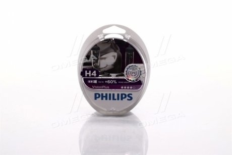 Лампа розжарювання H4VisionPlus12V 60/55W P43t-38 Philips 12342VPS2 (фото 1)