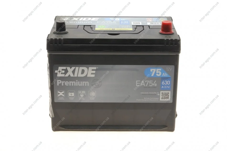 Аккумулятор 75Ah-12v Exide PREMIUM (267х172х220),R,EN630 EXIDE EA754 (фото 1)