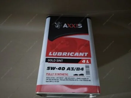 Масло моторн. AXXIS 5W-40 A3/B4 Gold Sint (Канистра 4л) AXXIS Польша 48021043870