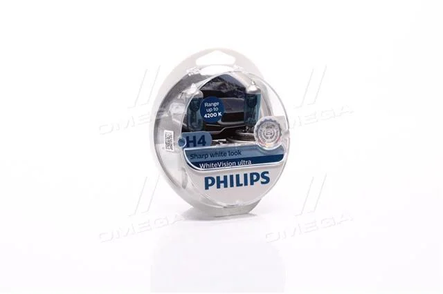 Лампа розжарювання H4 12V 60/55W WhiteVision ULTRA +60 (4200K) (компл) (вир-во) Philips 12342WVUSM (фото 1)