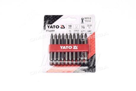 Насадки отверточные : "Philips" PН2 x 75 мм. HEX 1/4 ". 10 шт [25/200], паков(про-во) YATO YT-0480