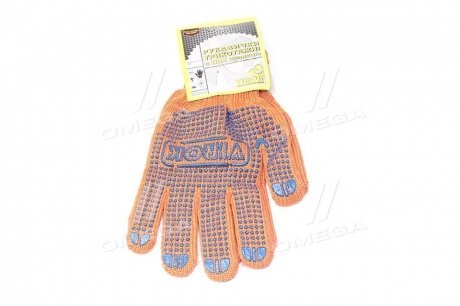 Рукавички трикотажні оранжеві з ПВХ точкою з подвійним наладонником (VIROK) Н/в 83V007