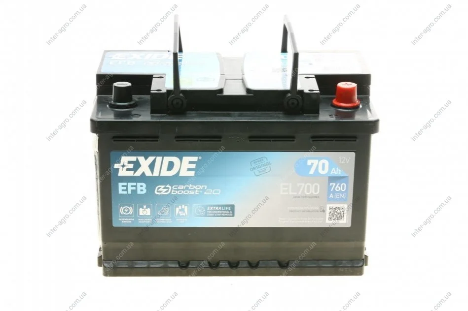 Аккумулятор 70Ah-12v Exide EFB (278х175х190),R,EN720 EXIDE EL700 (фото 1)