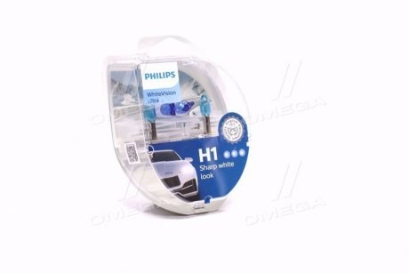 Лампа розжарювання H1 + W5W WhiteVision ultra 12V 55W P14,5s (+60) (3700K) компл. Philips 12258WVUSM