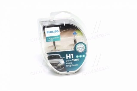 Лампа накаливания H1 X-tremeVision Pro150 (+150) 12V 55W P14,5s (комплект) Philips 12258XVPS2