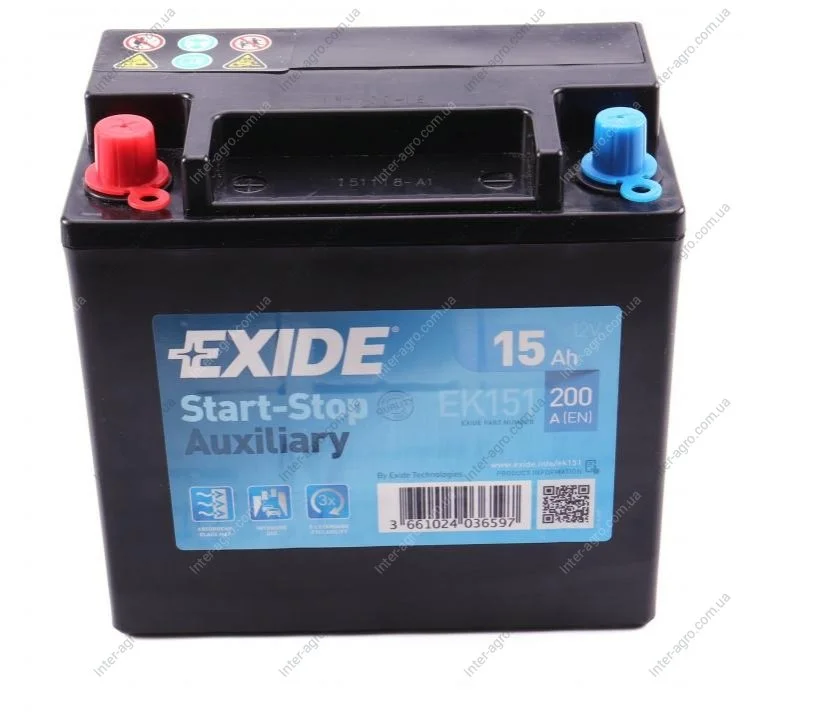Акумулятор 15Ah-12v Exide AGM AUXILIARY (150х90х145), L, EN200 EXIDE EK151 (фото 1)