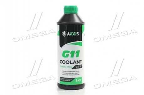 Антифриз GREEN G11 Сoolant Ready-Mix -36°C<AXXIS> (зеленый) (Канистра 1кг) P999-G11Gr RDM1 (фото 1)
