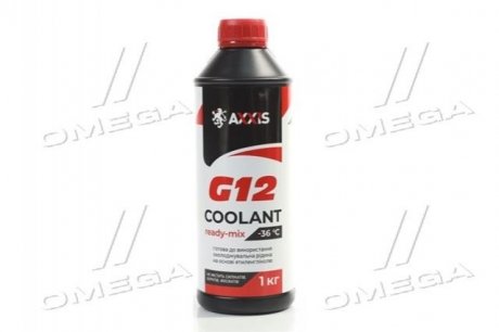 Антифриз RED G12 Сoolant Ready-Mix -36°C <AXXIS> (червоний) (Каністра 1кг) Н/в P999-G12R RDM1