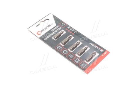 Набор отверточных насадок PH1, PH2, PZ1, PZ2 1/4"*25мм, S2, уп. 5шт., STORM(про-во) Intertool VT-0210