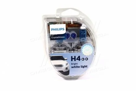 Лампа розжарювання H4 12V 60/55W P43t-38 Cristal Vision + 2x W5W 4300K (вир-во) Philips 12342CVSМ
