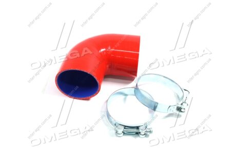 Патрубок турбокомпрессора МТЗ, ПАЗ, ЗИЛ-5301 (СИЛИКОН, D=90 мм, L=110Х110 мм) с хомутами DETALKA 260-1109009-А