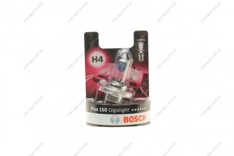 Лампа розжарювання H4 12V 60/55W P43t GigaLight +150 (blister 1шт) (вир-во Bosch) BOSCH 1987301136