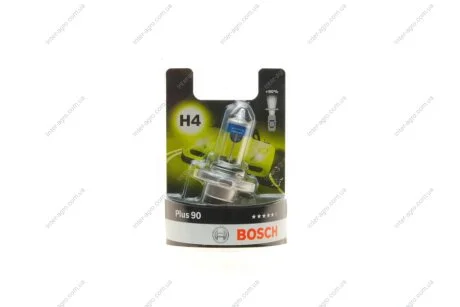Лампа розжарювання H4 12V 60/55W P43t PLUS 90 blister (вир-во Bosch) BOSCH 1 987 301 077