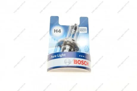 Лампа розжарювання H4 12V 60/55W P43t PURE LIGHT (вир-во Bosch) BOSCH 1 987 301 001