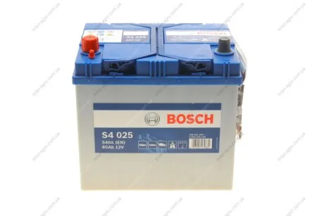 Акумулятор 60Ah-12v (S4025) (232x173x225),L,EN540 Азія BOSCH 0092S40250